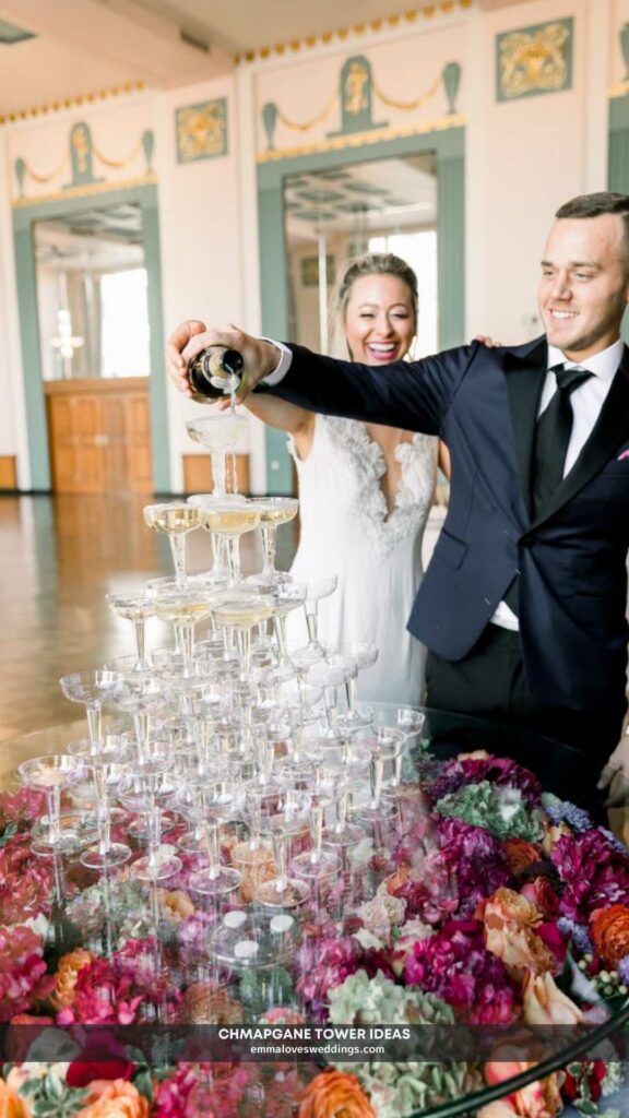 We believe a champagne tower is a perfect way to add a bit of flair to a classic wedding reception.