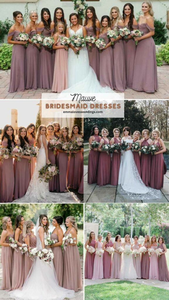 Wearing mauve bridesmaid dresses is a great way to inject some romance into your big day.