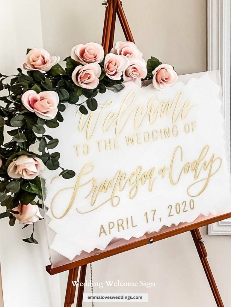Wedding Acrylic Welcome Sign with Gold Calligraphy