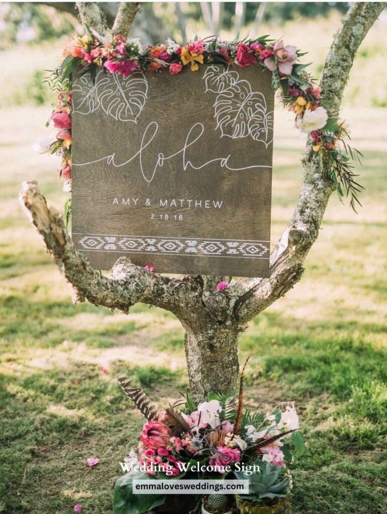 With the addition of bright flowers this beautiful wooden welcome sign is the fantastic companion to any wedding.