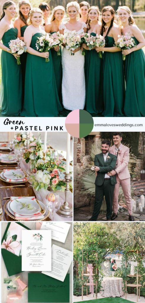 Colors of green and pastel pink are lovely for a September wedding in the fall.