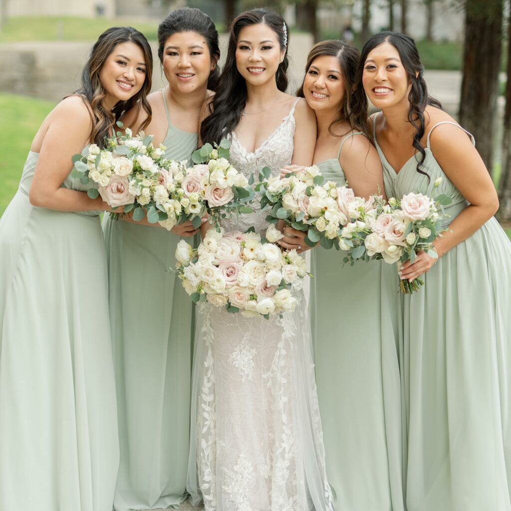Consider having your bridesmaids wear mint green to complement the rest of the colors at your spring wedding
