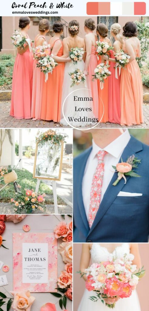 Coral peach and white make the most charming spring wedding colors when combined.