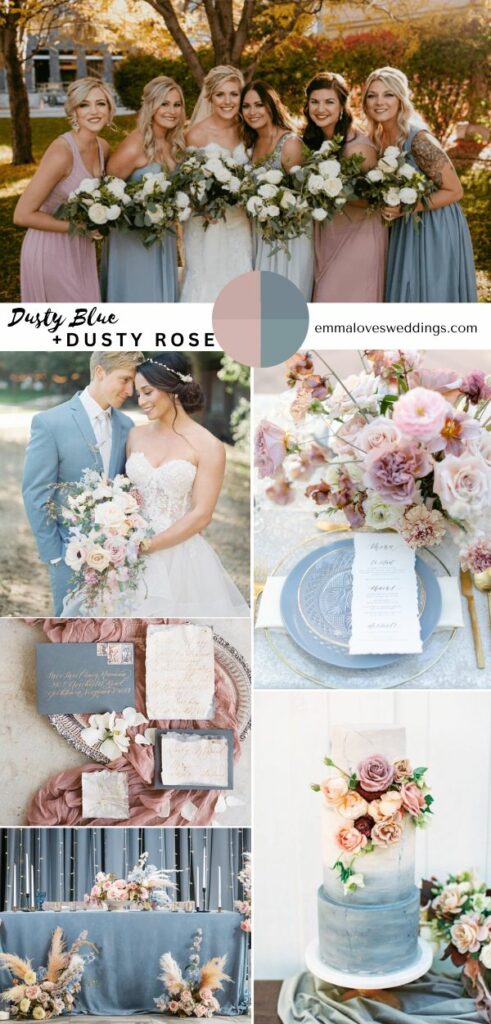 Dusty rose and dusty blue are the simple yet elegant September wedding colors.