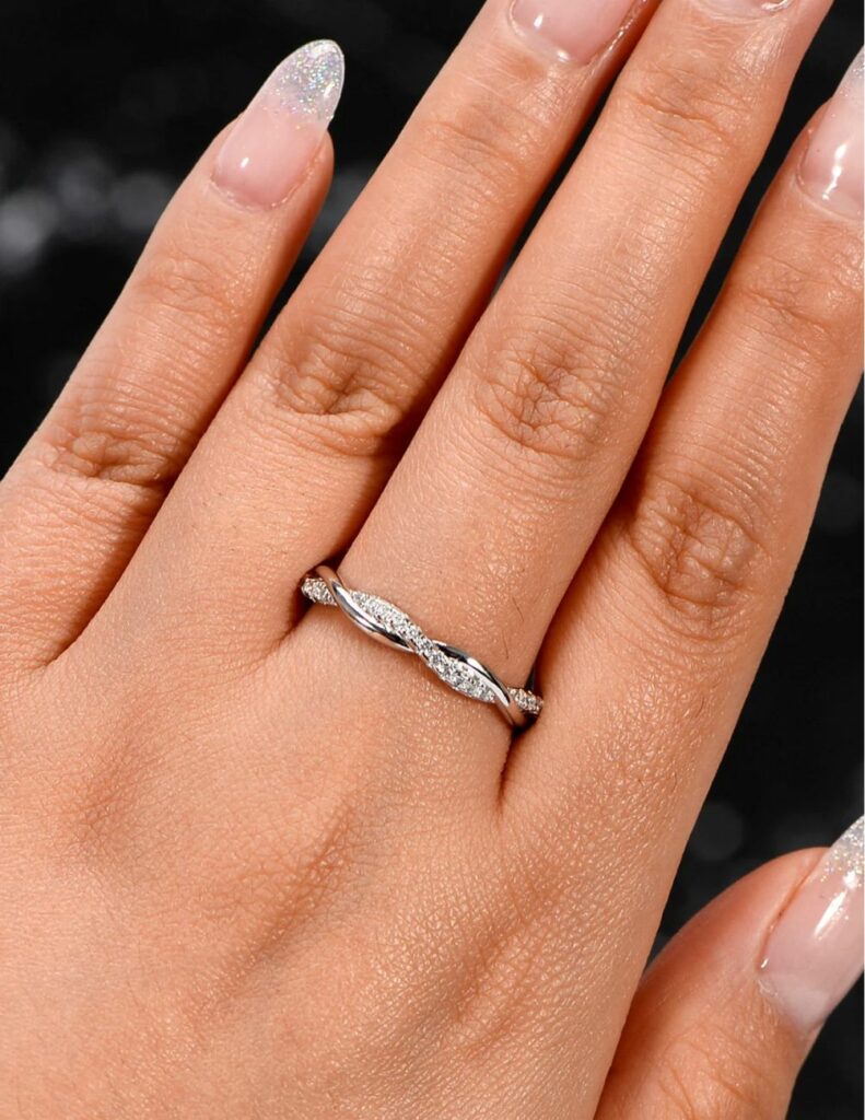 Full Eternity wedding band with twisted rope are lovely for minimalists.
