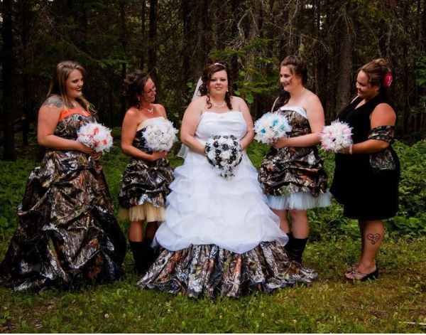 Get married in style with this plus size camo wedding dress.