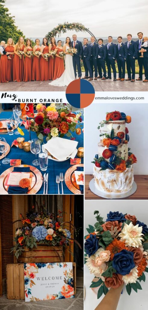 Navy blue and burnt orange are great Septemper wedding colors if you want something classy for a fall wedding.