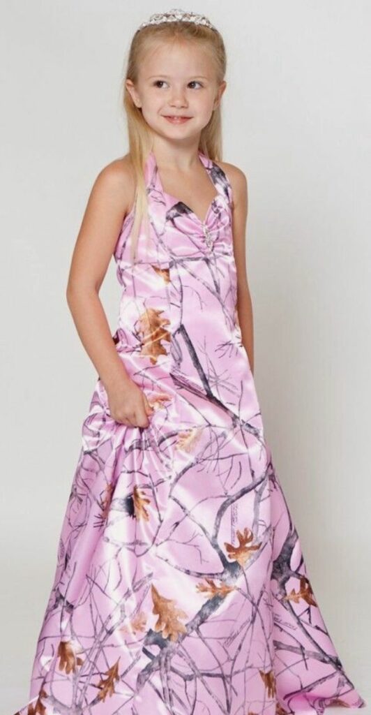 The cutest flower girl dress are this pink camouflage patterns