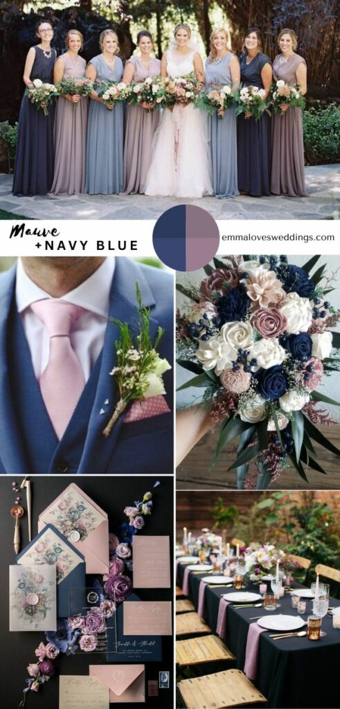 The versatility of the color combination of mauve and navy makes it an ideal choice for a September wedding.