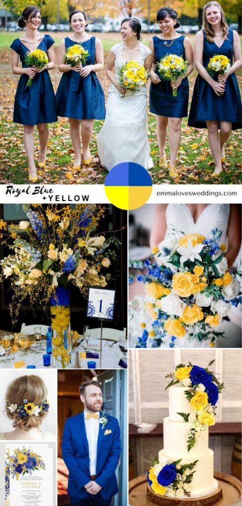 Weddings in September are especially common because the sunny undertones of yellow and royal blue make for a happy balance.