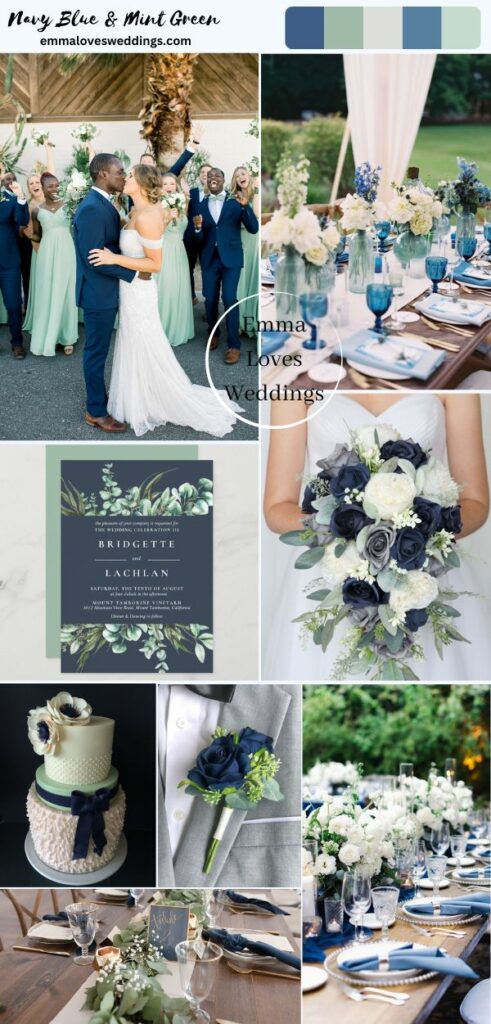 When it comes to spring wedding colors, navy blue and mint green are a classic and refreshing combination.