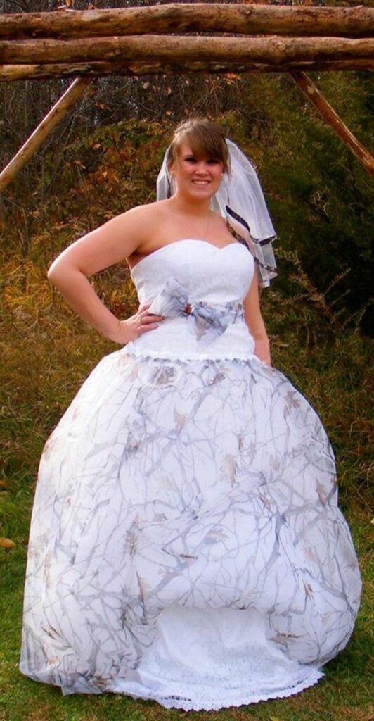 You don't have to spend a lot of money to get a plus size camo wedding dress.