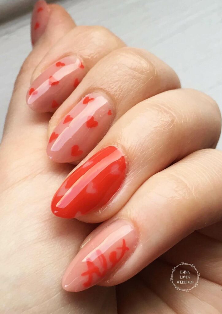 A nude color Valentine's Day nail design can be a classy and simple way to show holiday spirit.