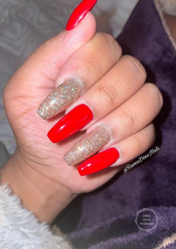 Add some glitz to your Valentine's Day celebrations by painting your nails red and gold.