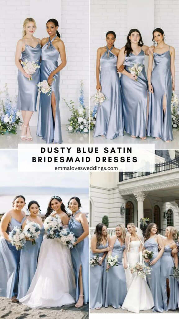 Because it's lightweight breathable and easy to wear satin bridesmaid dresses are chic wedding ideas.