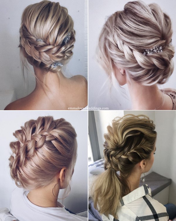 Create a chic wedding braid on short hair by braiding a small section at the crown and twisting it into a low bun