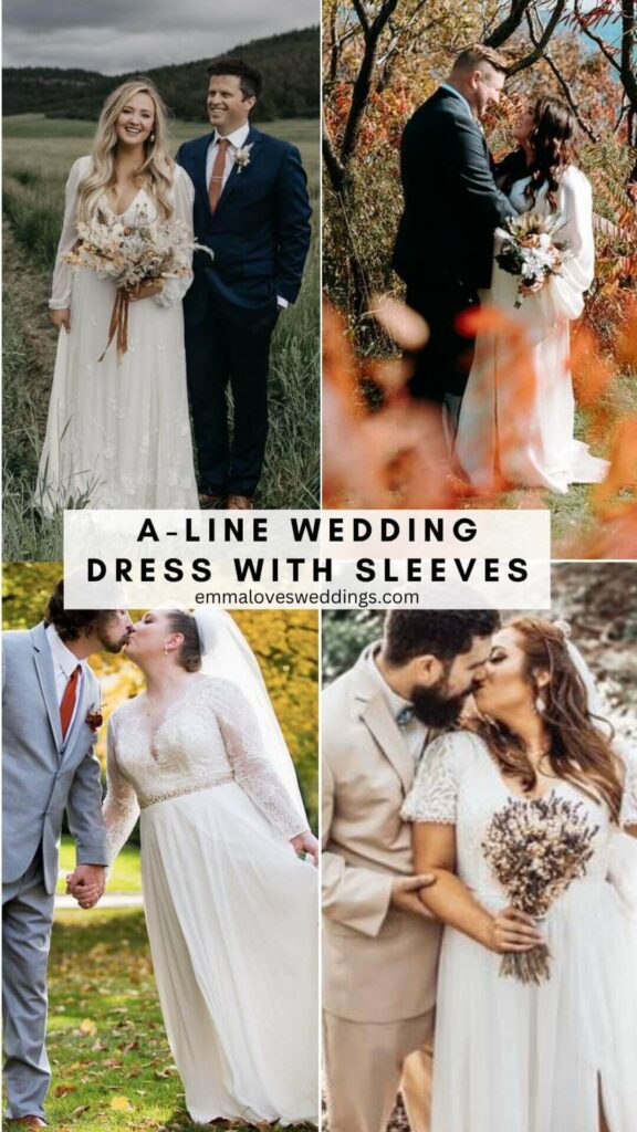 For a classic elegant wedding, an A-line wedding dress with sleeves is the perfect idea.
