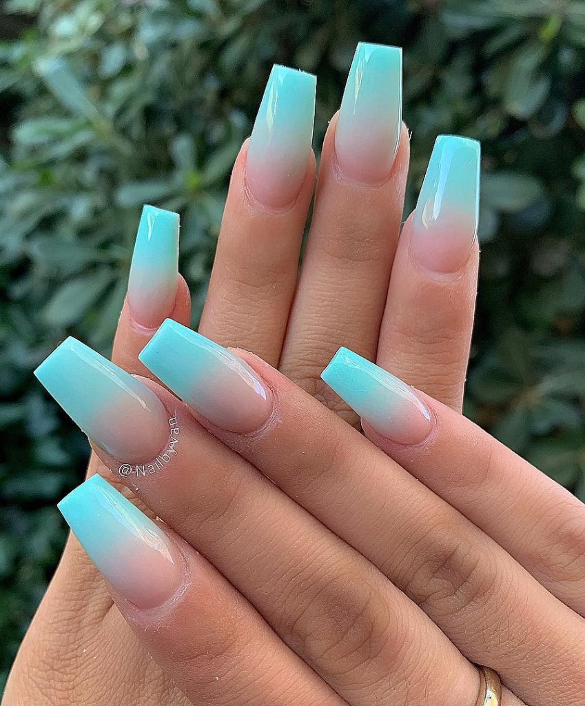 For a wedding in the warmer months try these baby blue ombre nails.