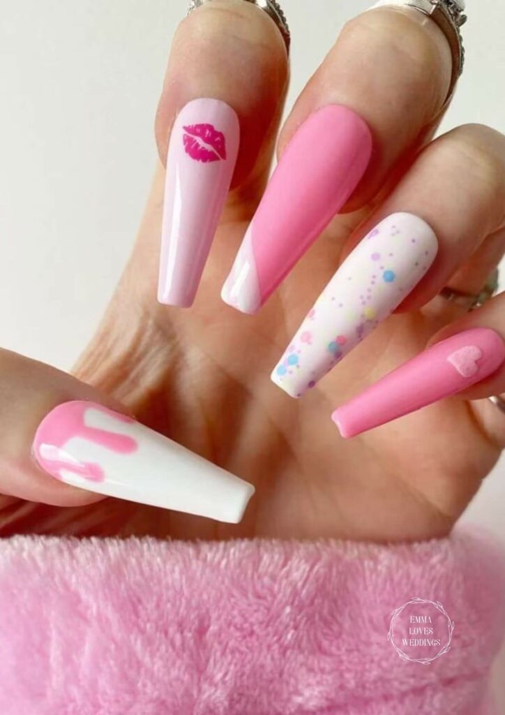 If you want a glossy look this soft subtle valentines acrylic nails can be a great choice.