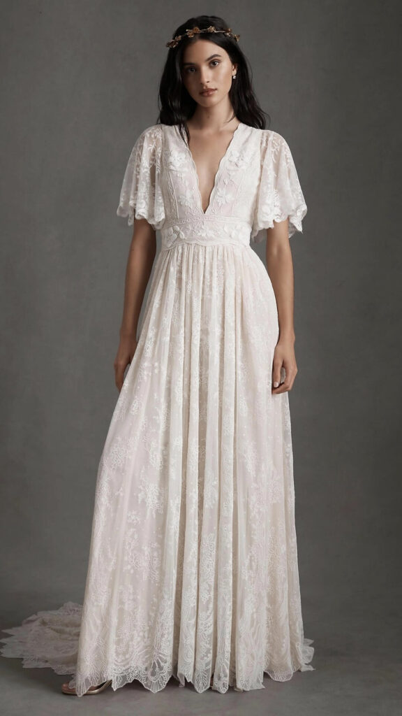 Lace A line tulle wedding dress with romantic details