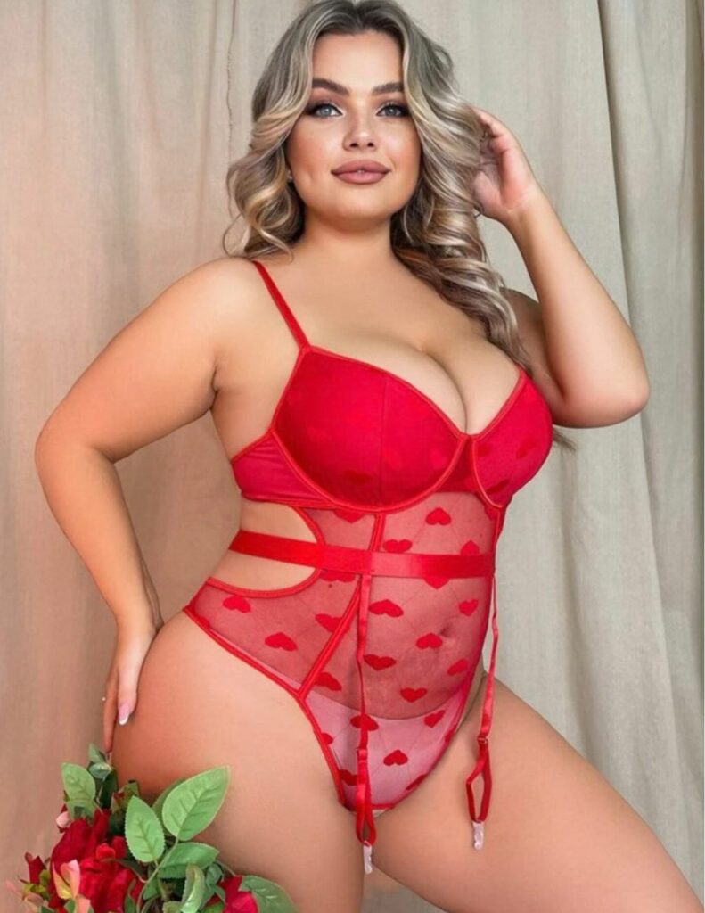 Sexy Plus size red lingerie for valentines day with garter