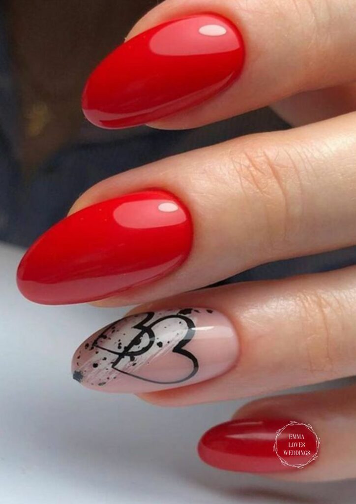 Simple yet cute nail art design for Valentines Day using heart stickers