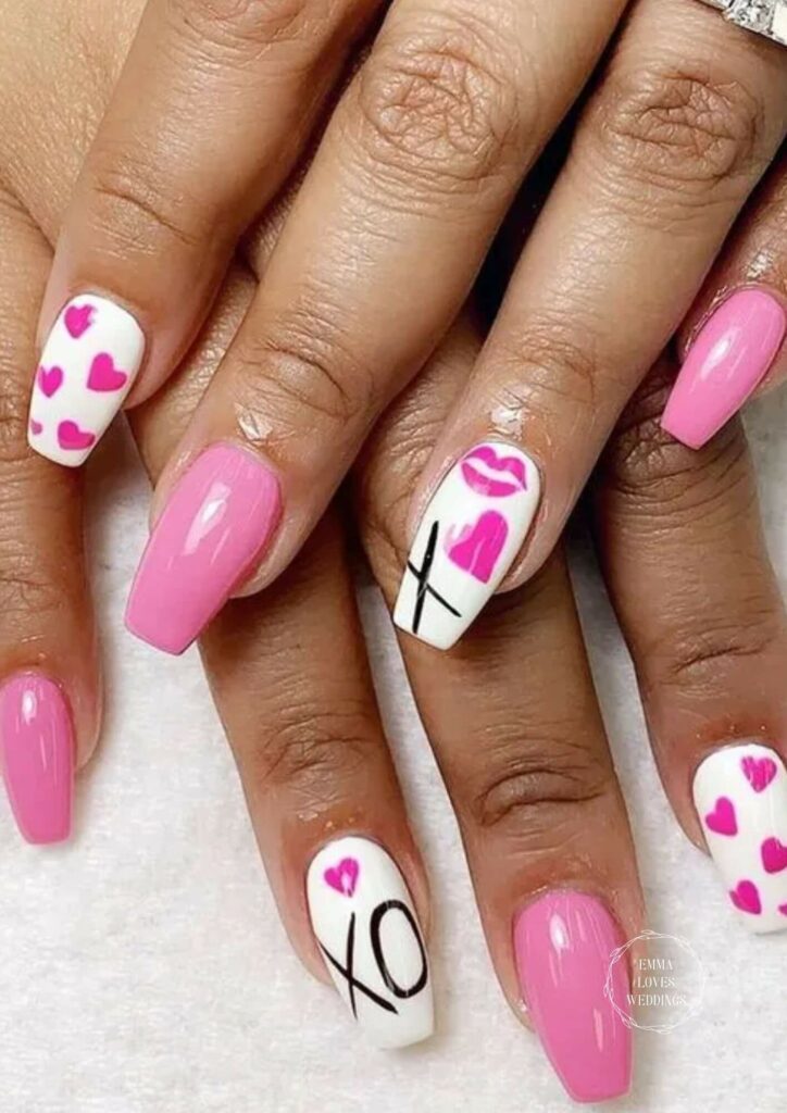 This pink heart nail art is a trendy and popular selection for Valentines Day and will lighten your day.