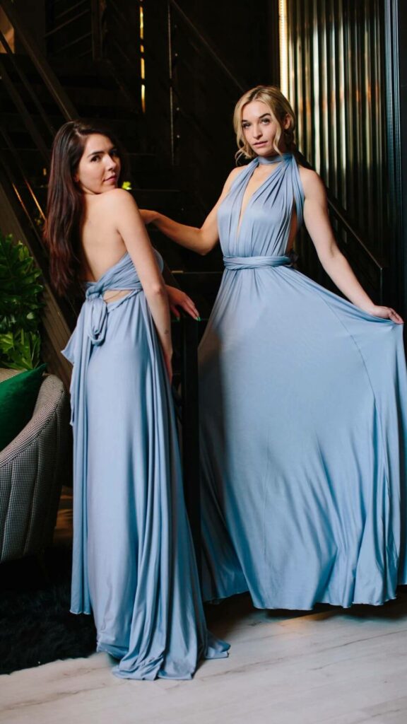 This plus size Satin long dusty blue bridesmaid dress makes your attendants feel both comfortable and stunning on your wedding day.