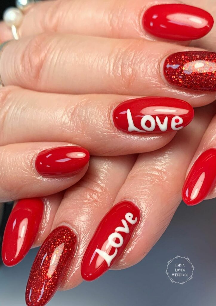 Use Valentine's nail art with the word "Love" painted on it to give your manicure a romantic feel.