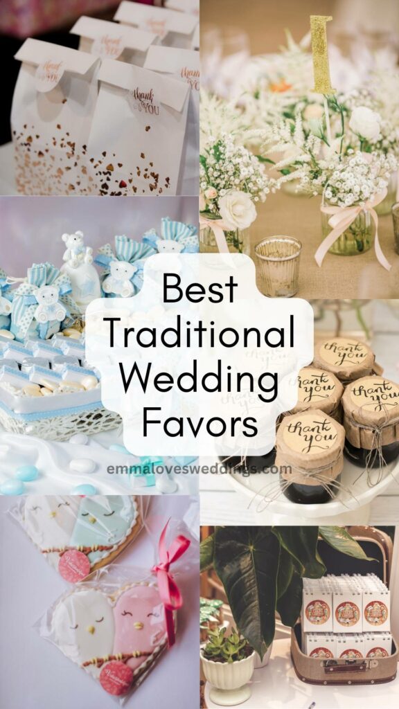 Wedding favors can range from edible treats like chocolates or candies to personal or home items like key chains or coasters.