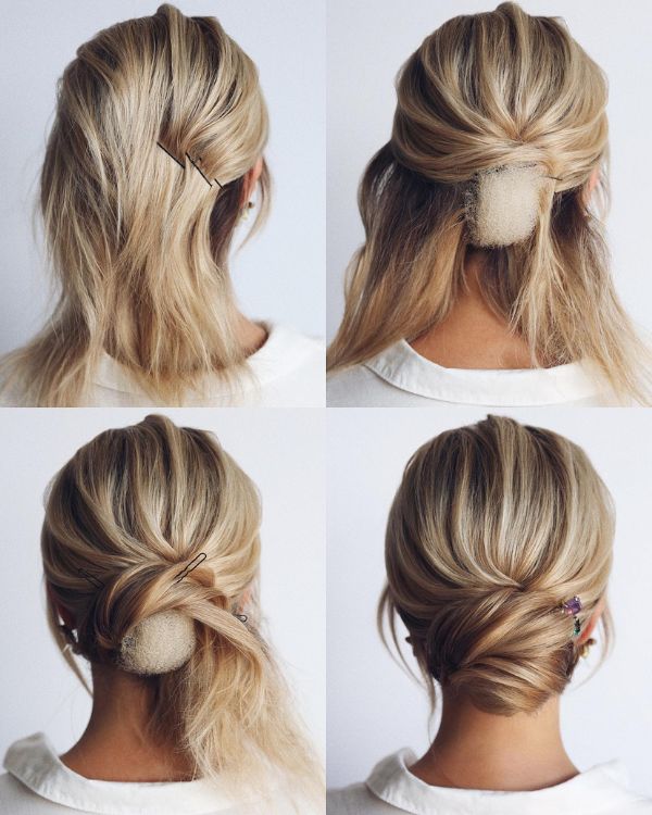 Wedding hairstyles for short hair can be styled in a low bun with bobby pins without much effort.