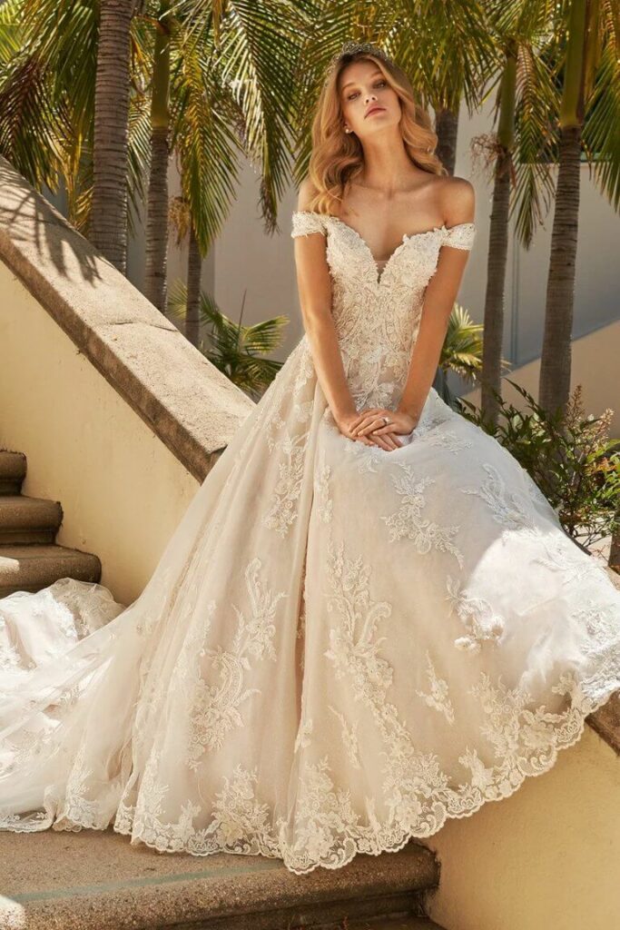 With this sexy lace ballgown wedding dress, you can live out your fairytale fantasy
