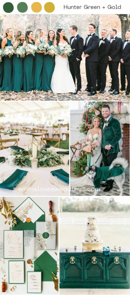 Your November fall wedding colors should include hunter green and gold to provide some drama and boldness.