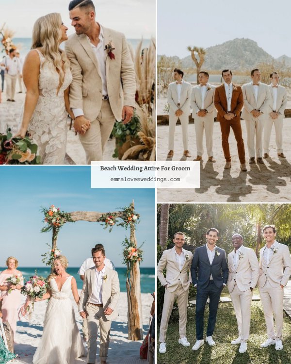 A trendy idea for the beach wedding groom attire is to balance comfort and style.