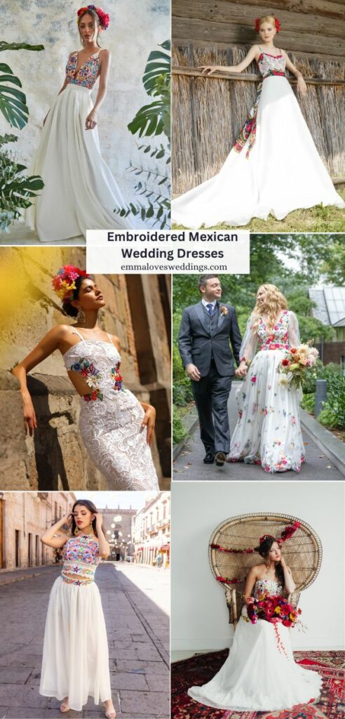 Add a touch of vibrant tradition to your special day with these stunning Mexican embroidered wedding dresses Ideas