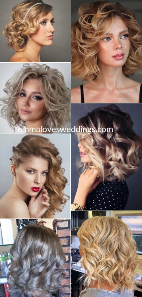 Add drama and volume to your bridal look with cascading voluminous curls a perfect wedding hairstyle for medium hair that exudes romance and elegance