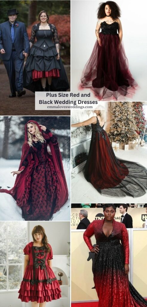 Be ready to make a daring and memorable statement on your wedding day in one of these stunning plus size red and black wedding dress ideas