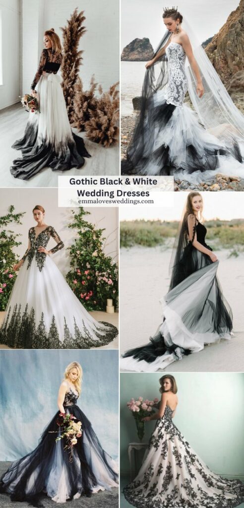 Black and white gothic wedding dress ideas are great for people bride who want to break convention and embrace their individual sense of style on their big day.