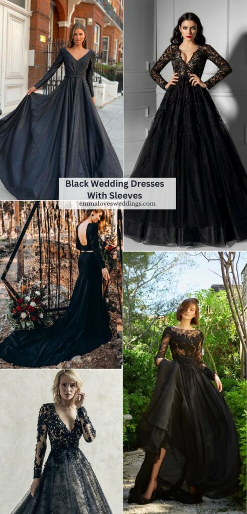 Black wedding dress ideas with long sleeves offer a stunning difference from standard bridal attire since they are bold elegant and unique.