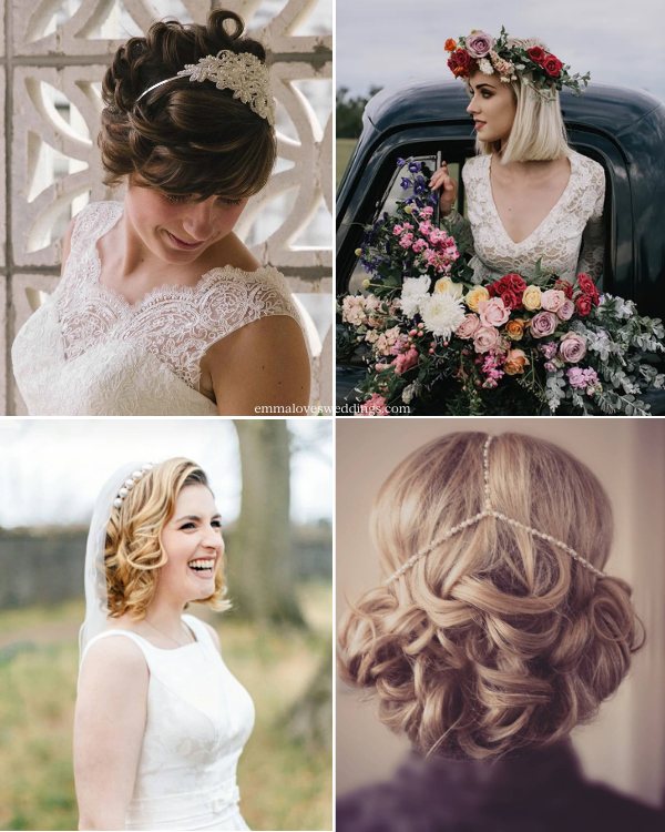 Complete your bridal look with a short wedding hairstyle by adding a delicate headpiece.