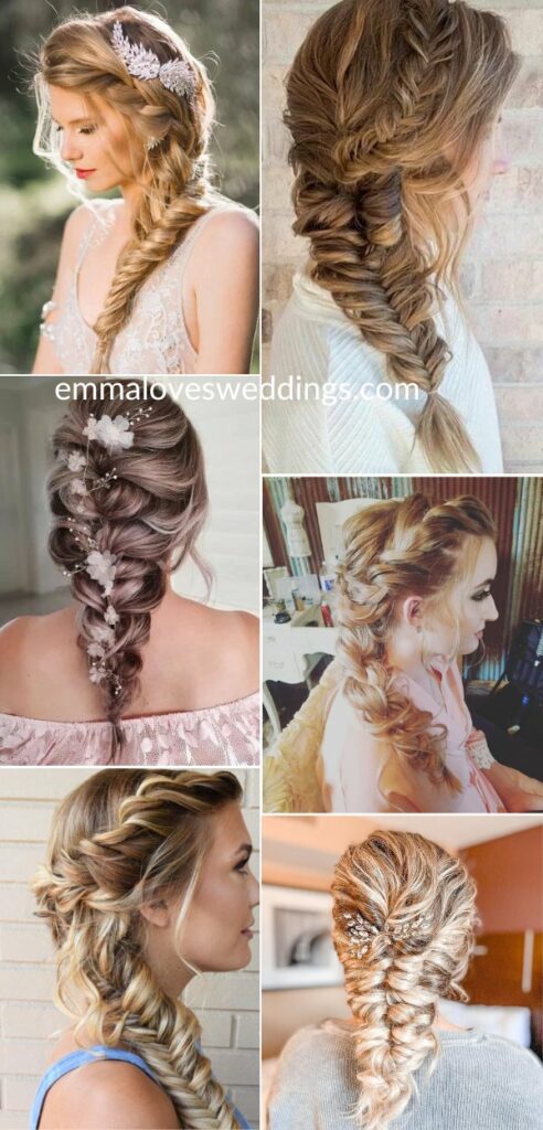 Create a bohemian chic look on your big day with a loose braid wedding hairstyle perfect for medium length hair.