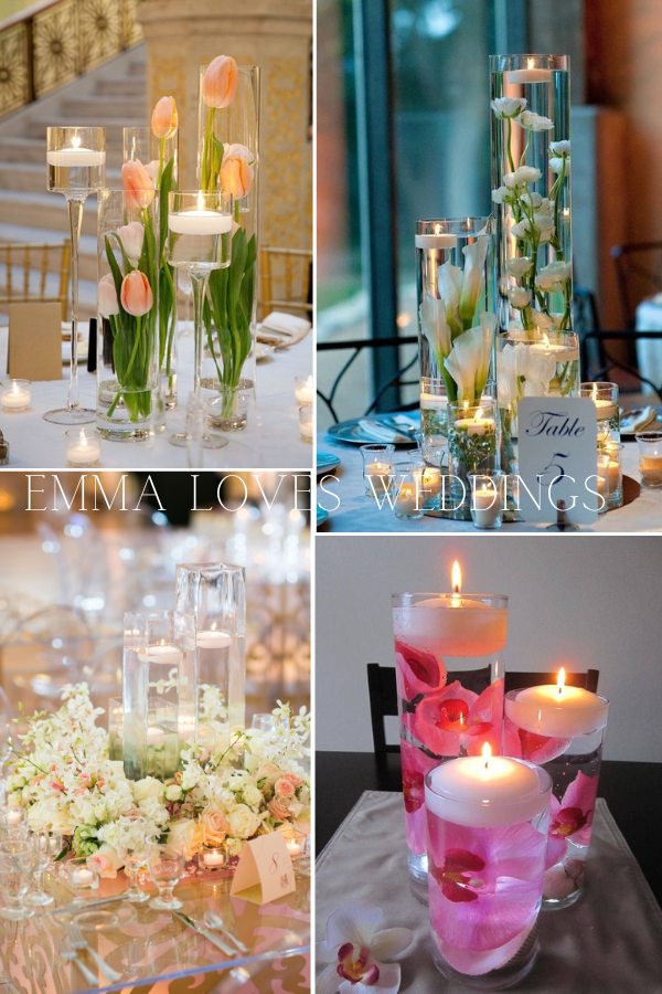 Create a whimsical and enchanting ambiance with this floating candle centerpiece adorned with delicate flowers that will transport your wedding guests to a fairytale like setting