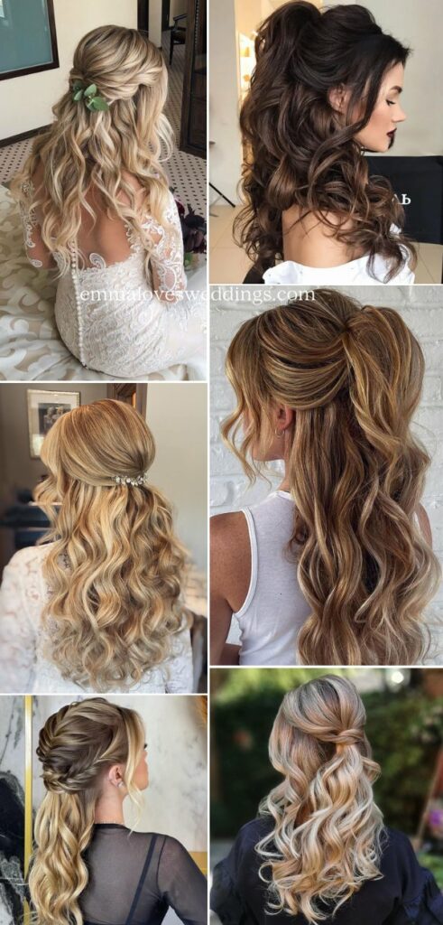Every bride can find the ideal half up wedding hairstyle for long hair thanks to the variety of options available such as braids twists and curls.