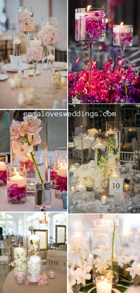 Flower and candle floating centerpieces are a beautiful way to set the mood.