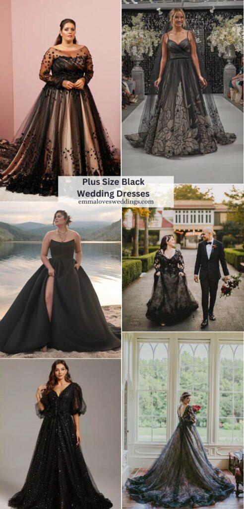 From classic to modern edgy to ethereal these plus size black wedding dress ideas show that black is stunning sophisticated and daring on a brides big day.