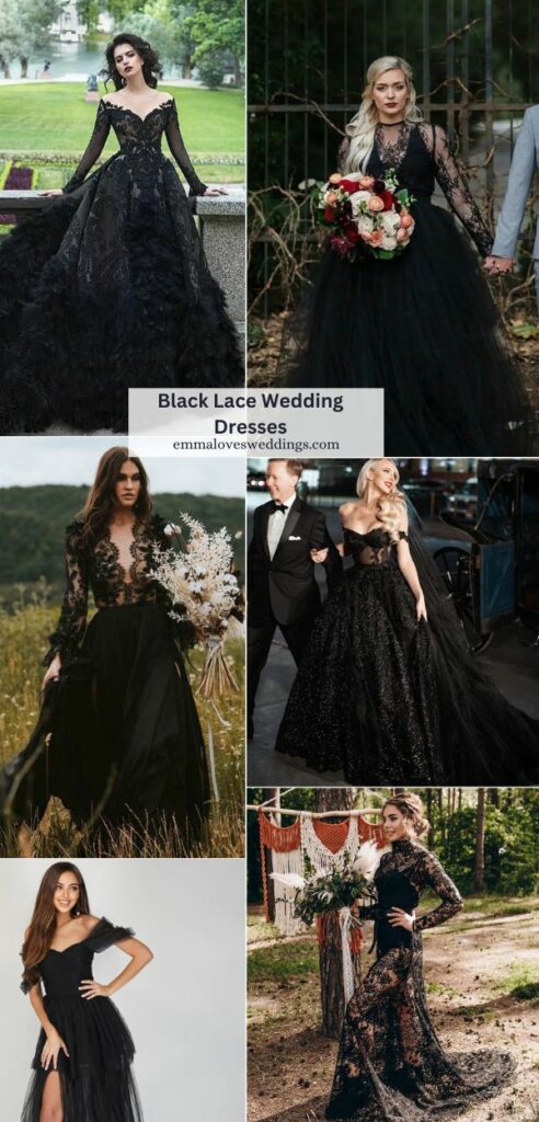 The modern bride who wants drama and sophistication on her wedding day will love these black lace wedding dresses ideas.