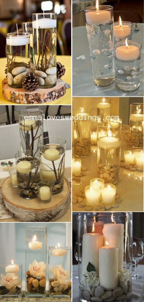 These gorgeous gemstone and pearl floating candle centerpiece ideas are just what you need for a fairytale wedding and they are the epitome of romantic elegance.