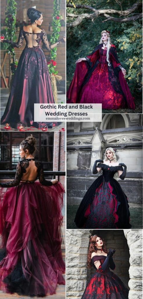 These striking red and black gothic wedding dress ideas will let you embrace the dark side on your big day.