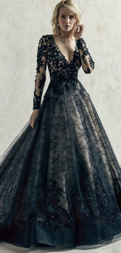 This sleeved black wedding dress is perfect for the bride who wants to break with convention.