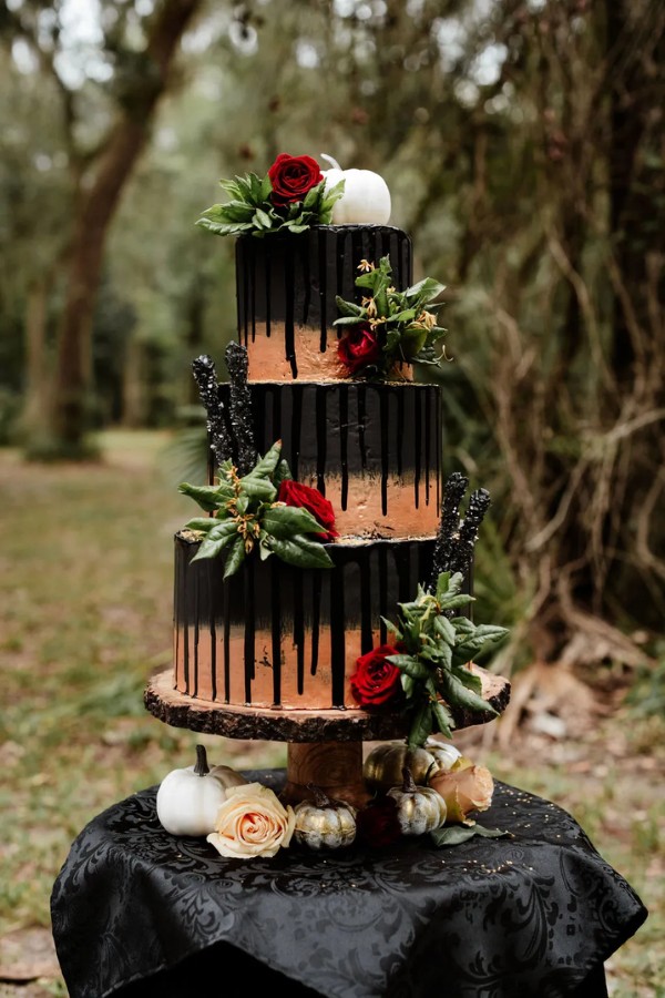 Your nightmare Halloween wedding idea is this black cake.